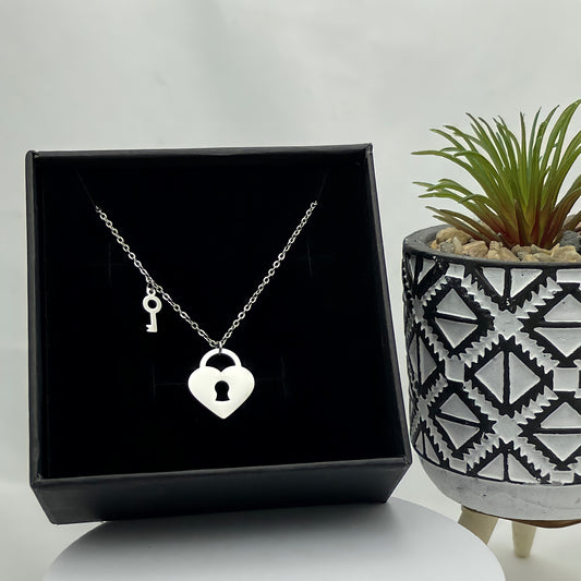 Heart Padlock and Key Necklace