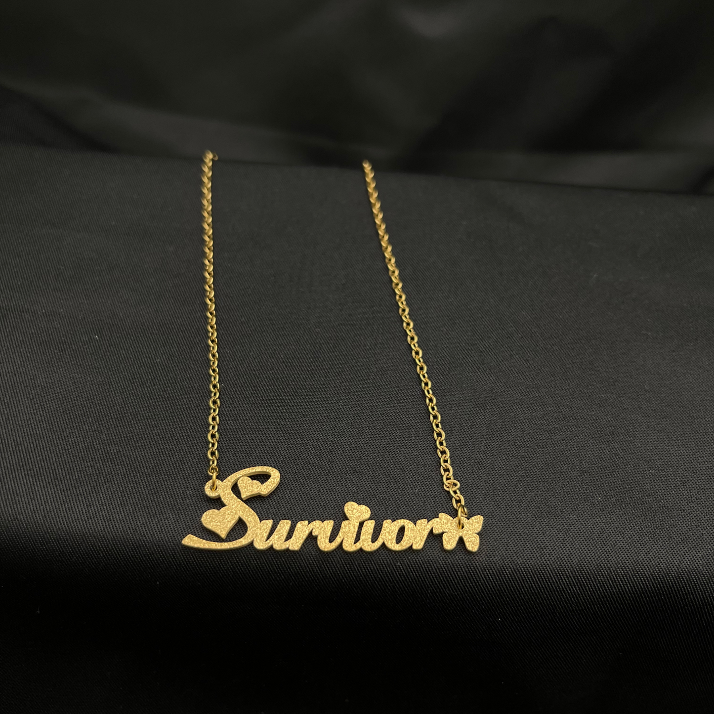 Positive Affirmation Survivor Frosted Butterfly Heart Necklace