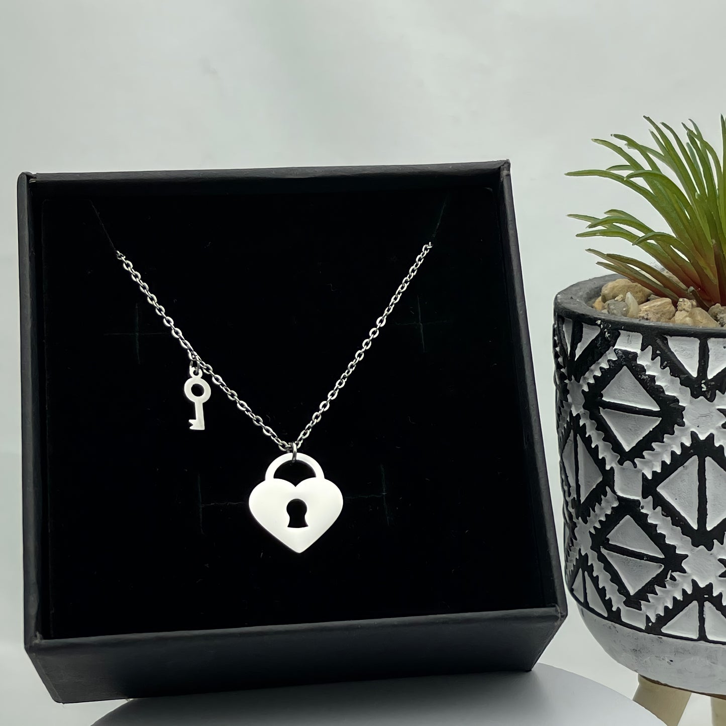 Heart Padlock and Key Necklace