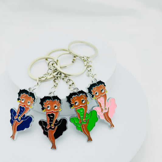 Betty Boop Colourful Melanin Enamel Keyrings Bag Charms