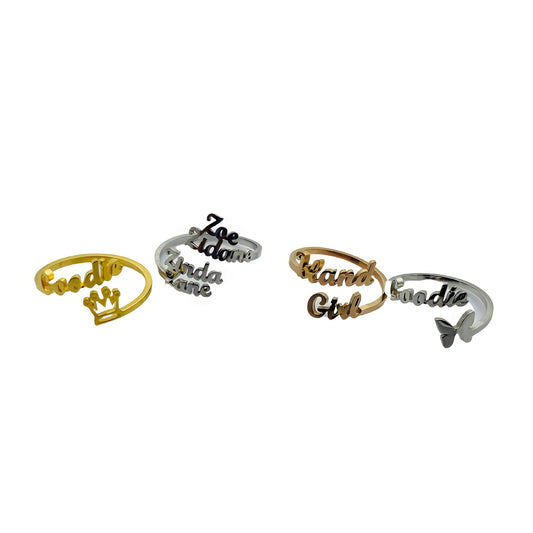 Custom Adjustable Name Word Rings