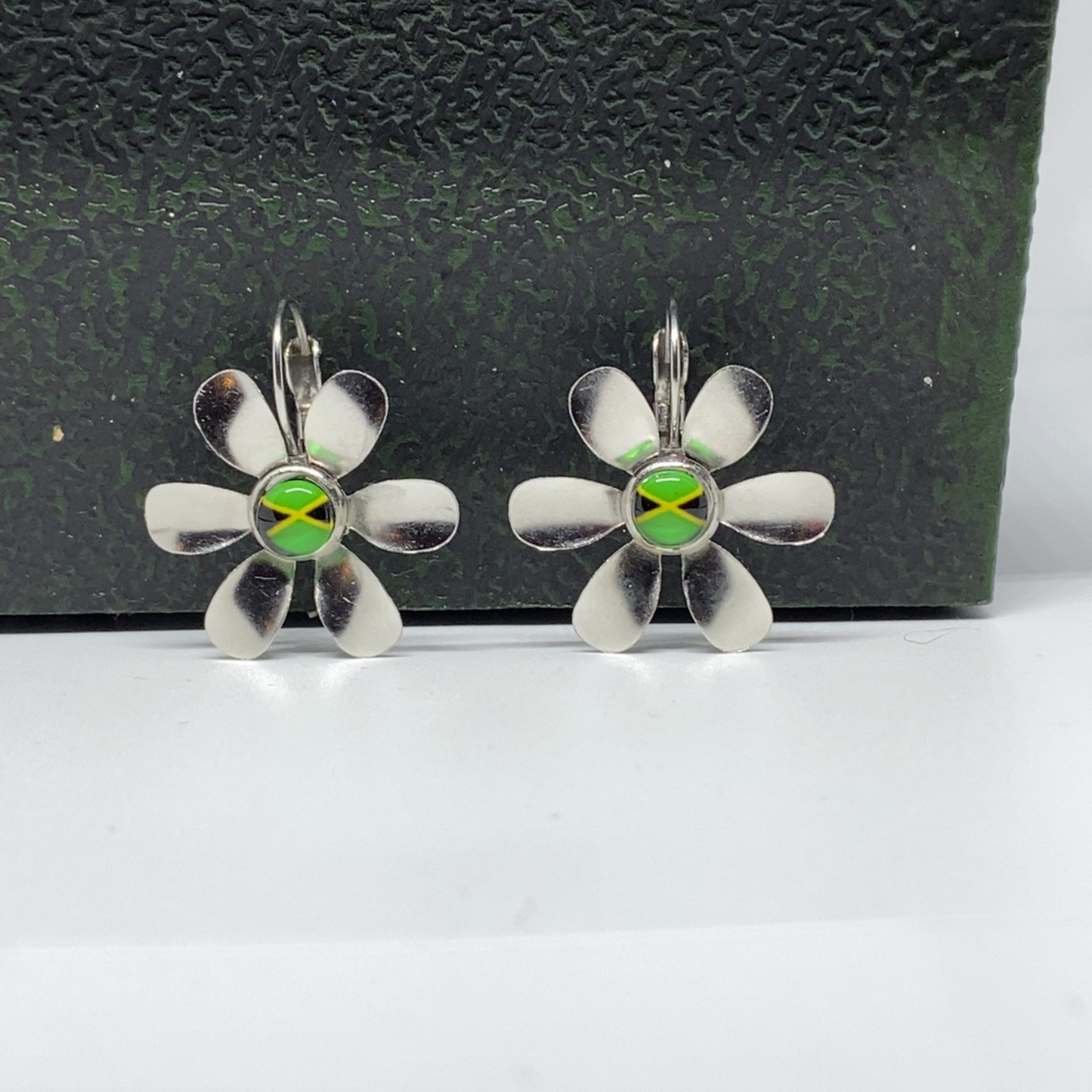 Silver Jamaica Flag Drop Earrings