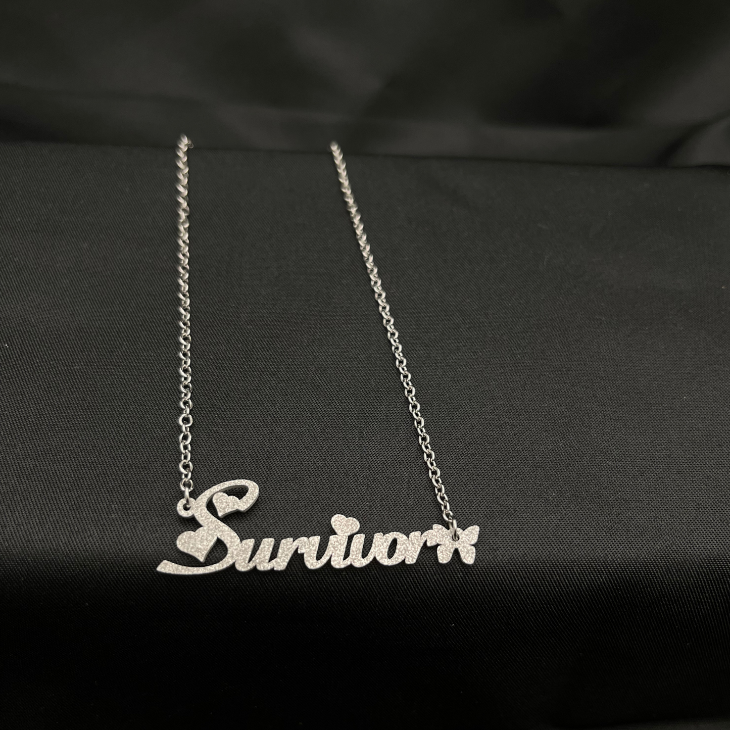 Positive Affirmation Survivor Frosted Butterfly Heart Necklace