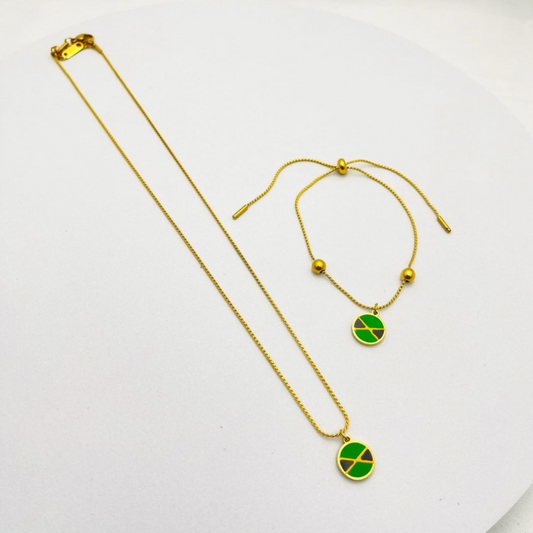 Gold Jamaican Flag Enamel Charm Jaminate Jewellery Set