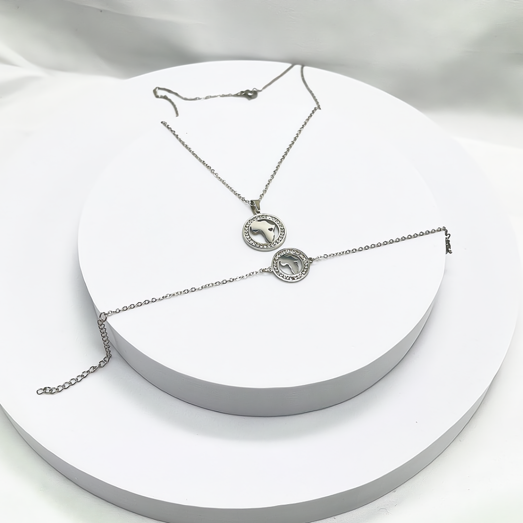 Map of Africa Crystal Necklace & Bracelet Set