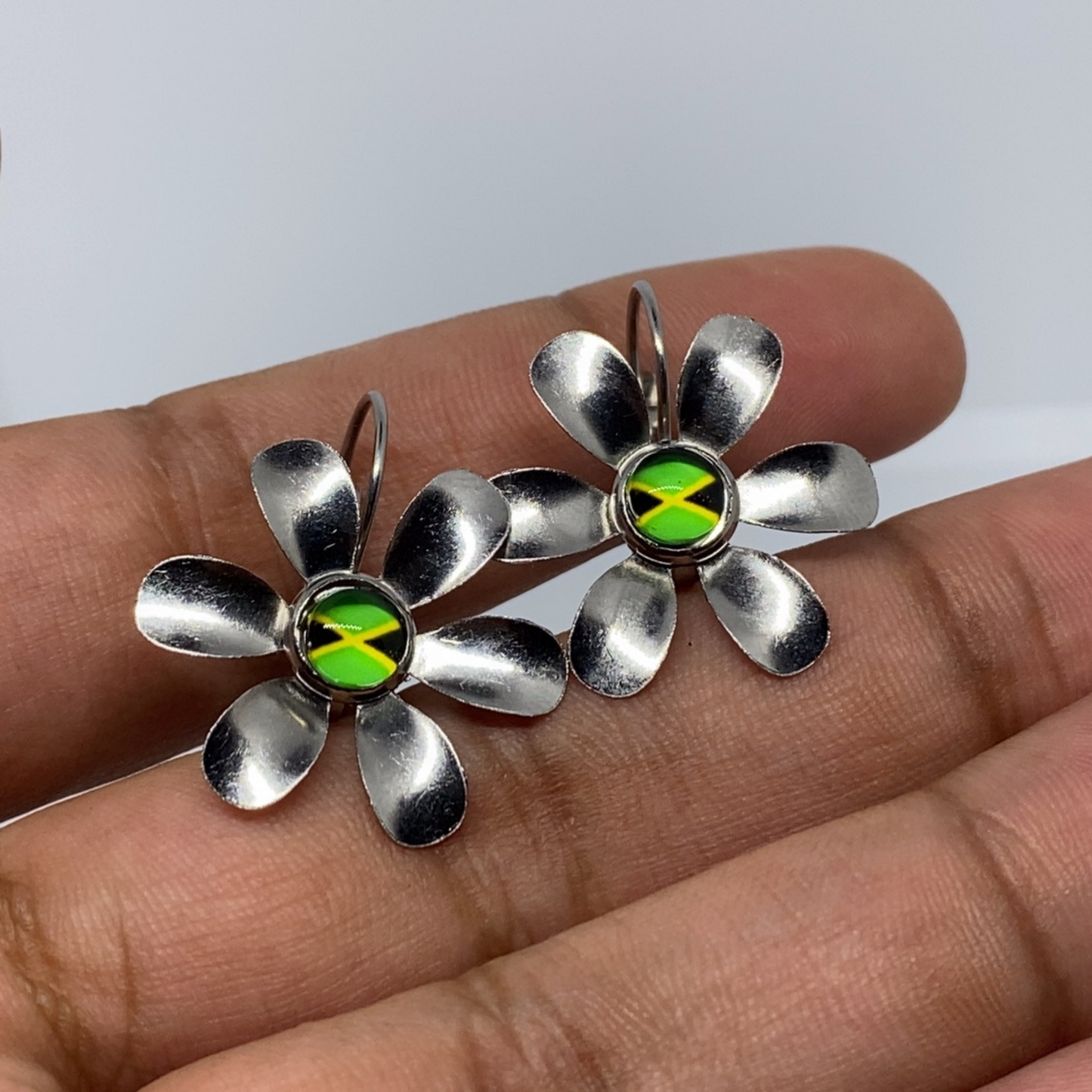 Silver Jamaica Flag Drop Earrings