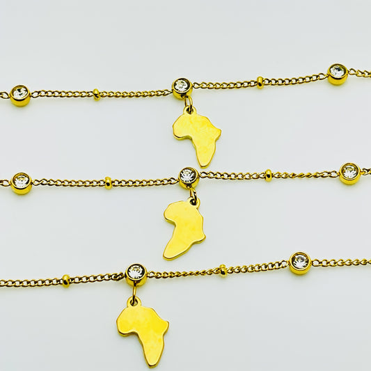 Gold Map of Africa Crystal Bracelet