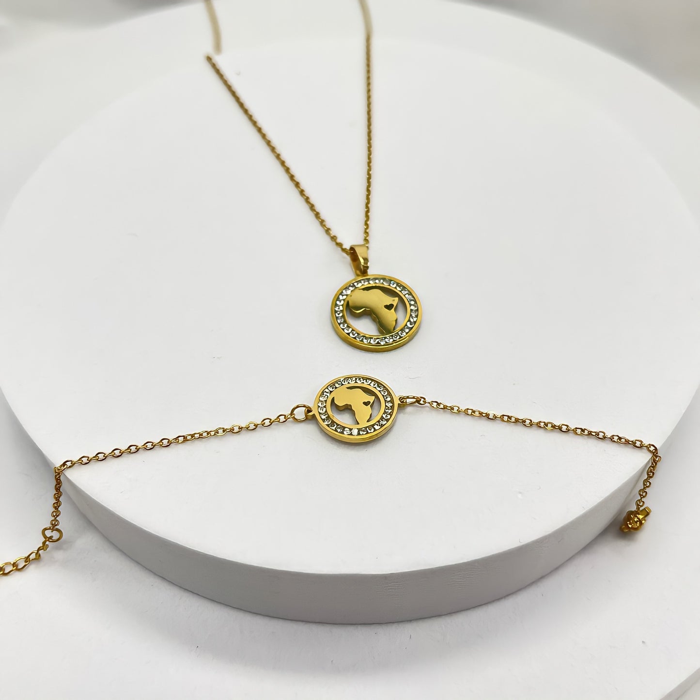 Map of Africa Crystal Necklace & Bracelet Set