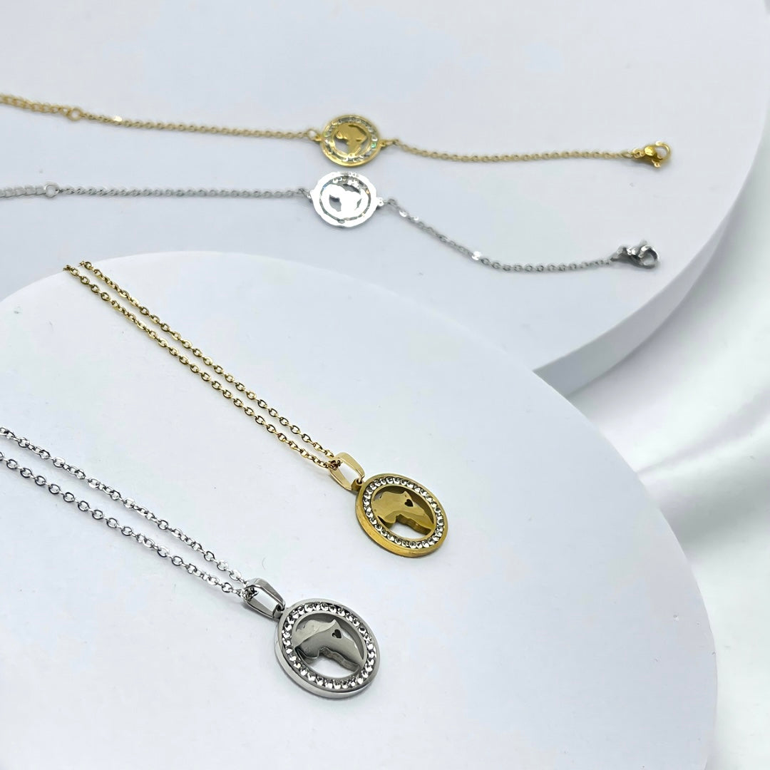 Map of Africa Crystal Necklace & Bracelet Set