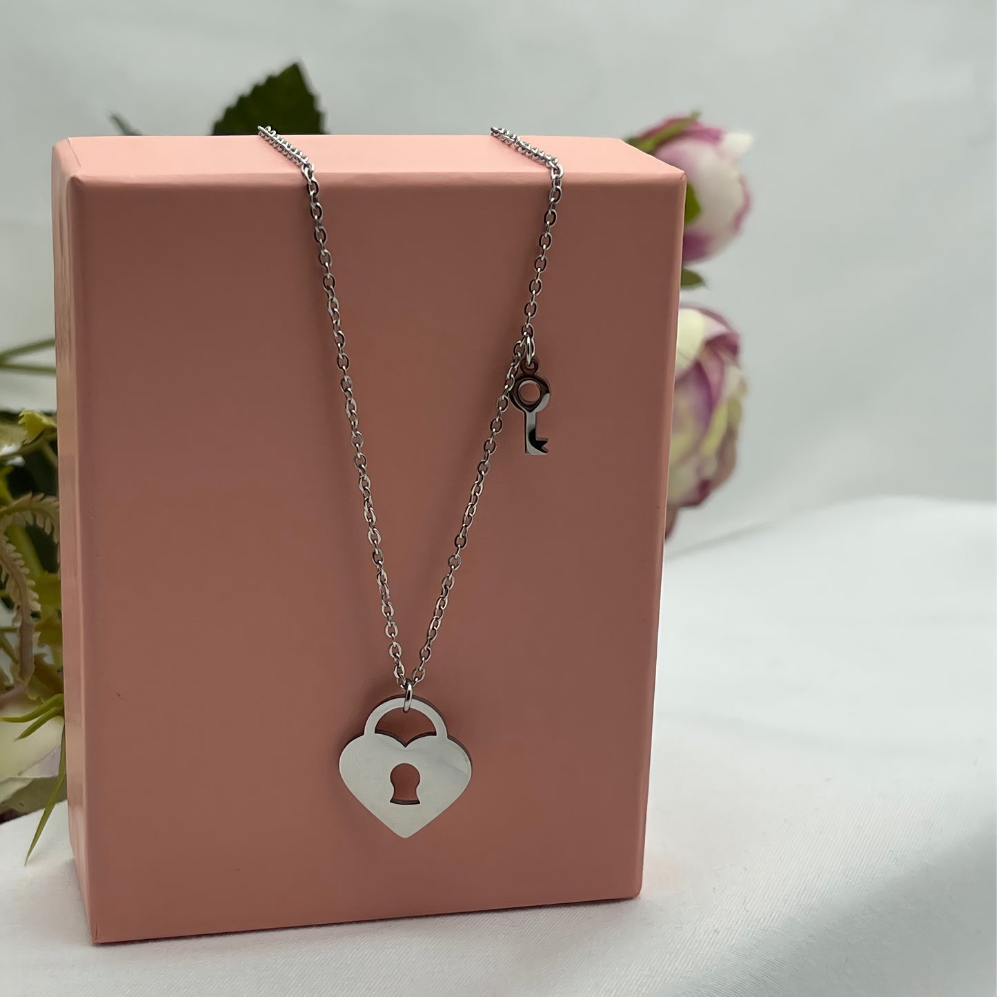 Heart Padlock and Key Necklace