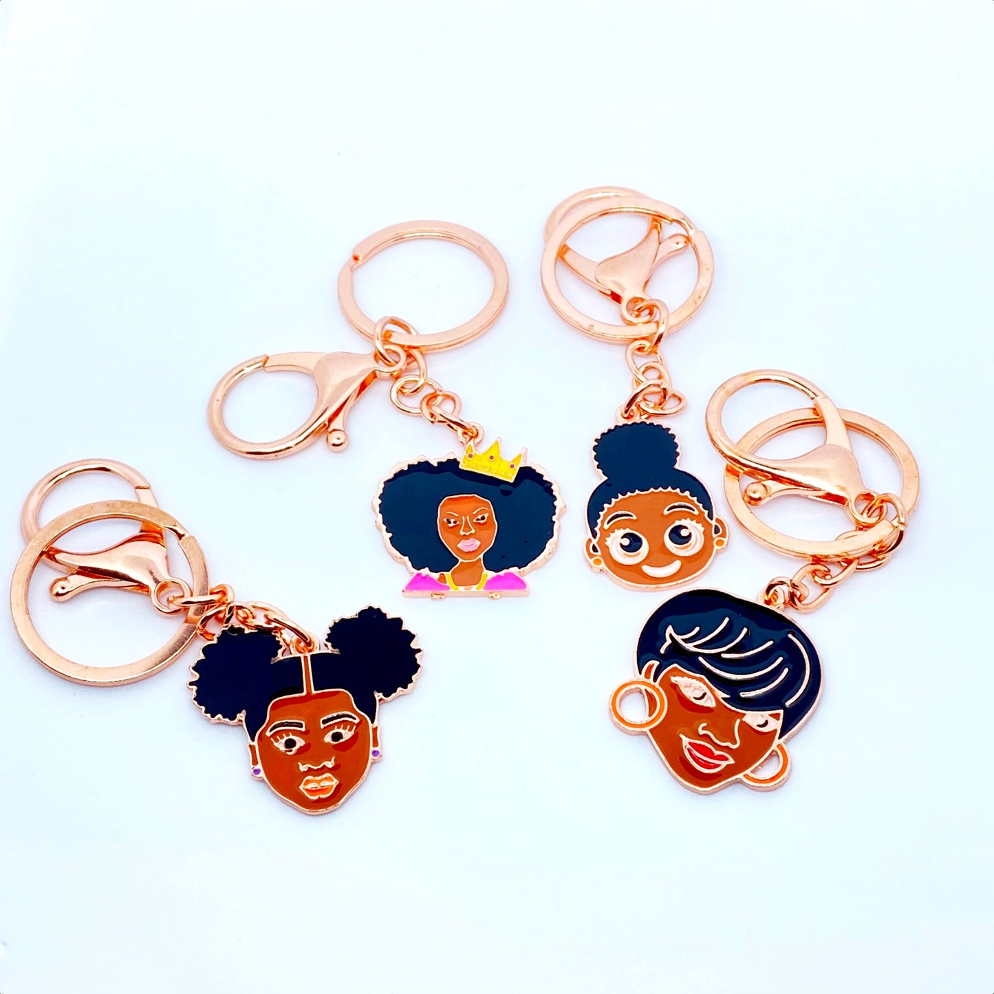 Black Women Girls Melanin Enamel Keyrings / Keychains Bag Charms
