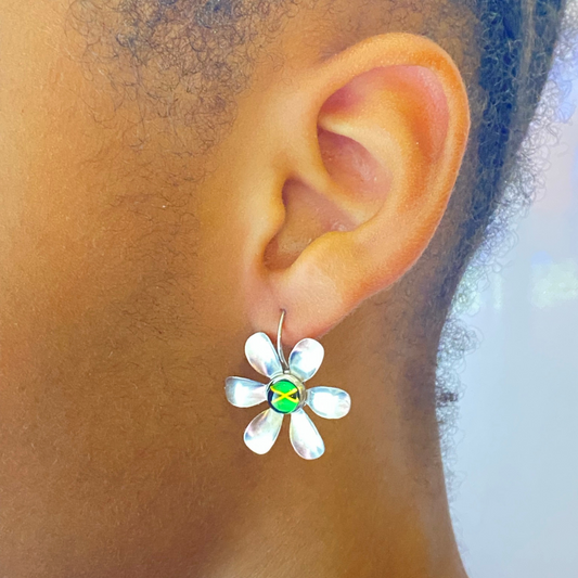 Silver Jamaica Flag Drop Earrings