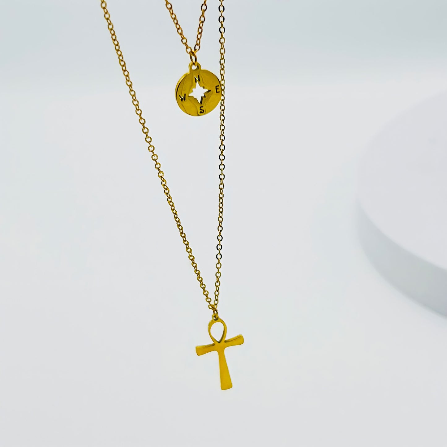 Compass & Ankh Layered Necklaces