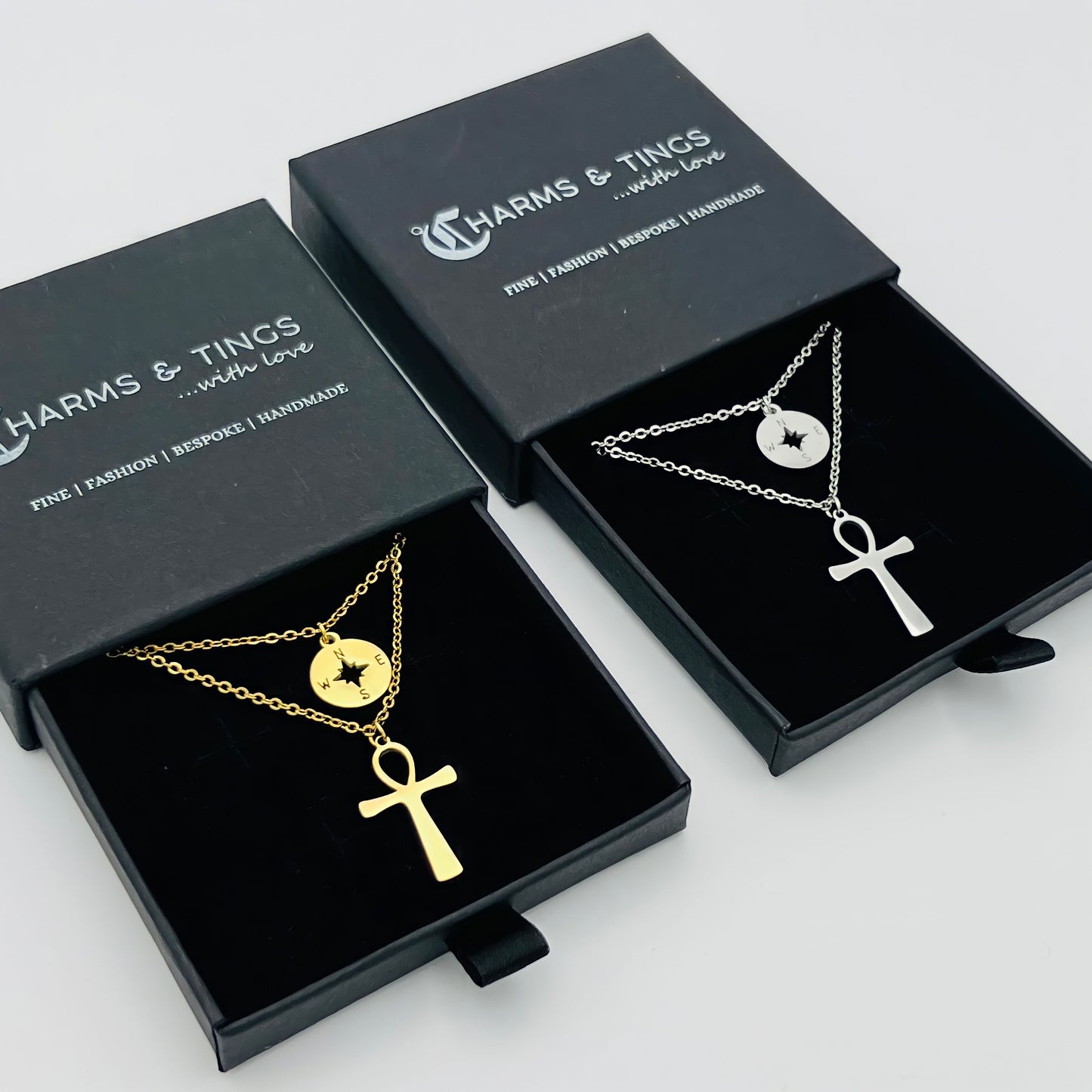 Compass & Ankh Layered Necklaces