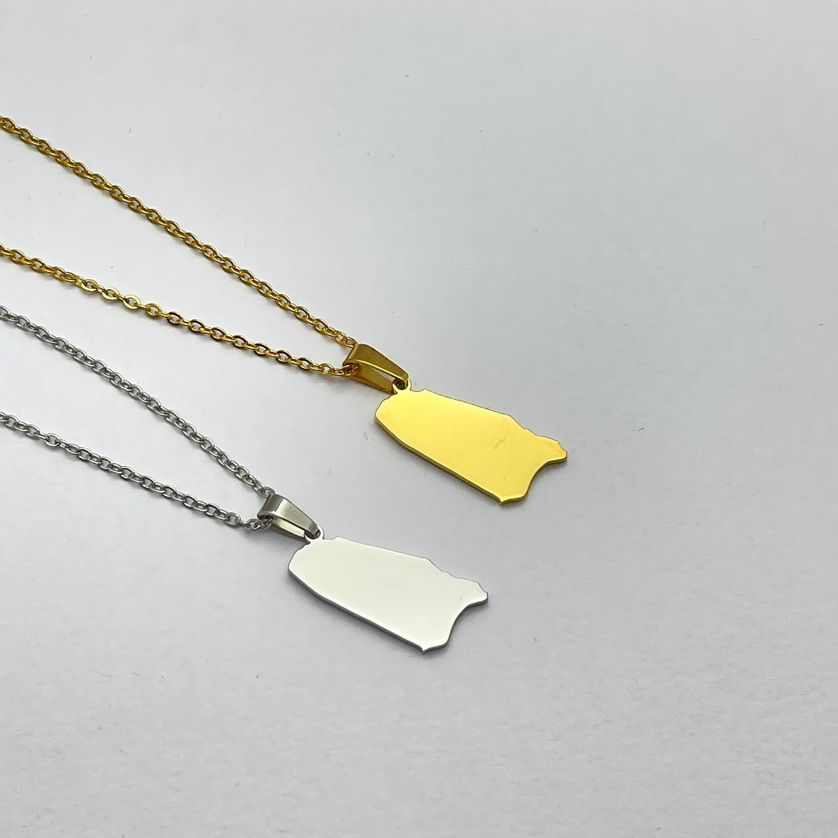 Gold and silver custom shape pendant necklaces